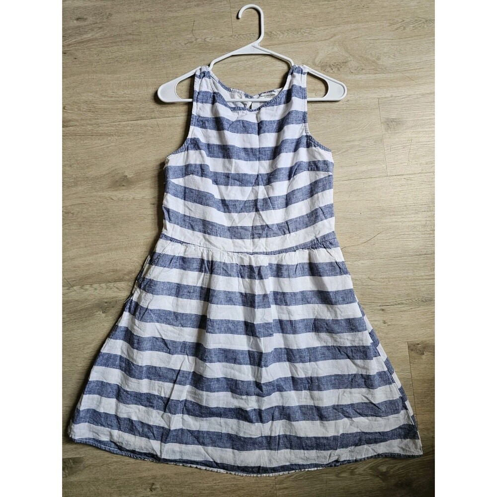BeachLunchLounge Women's Sz Medium Ayesha Dress Linen Cotton Striped Blue Beach